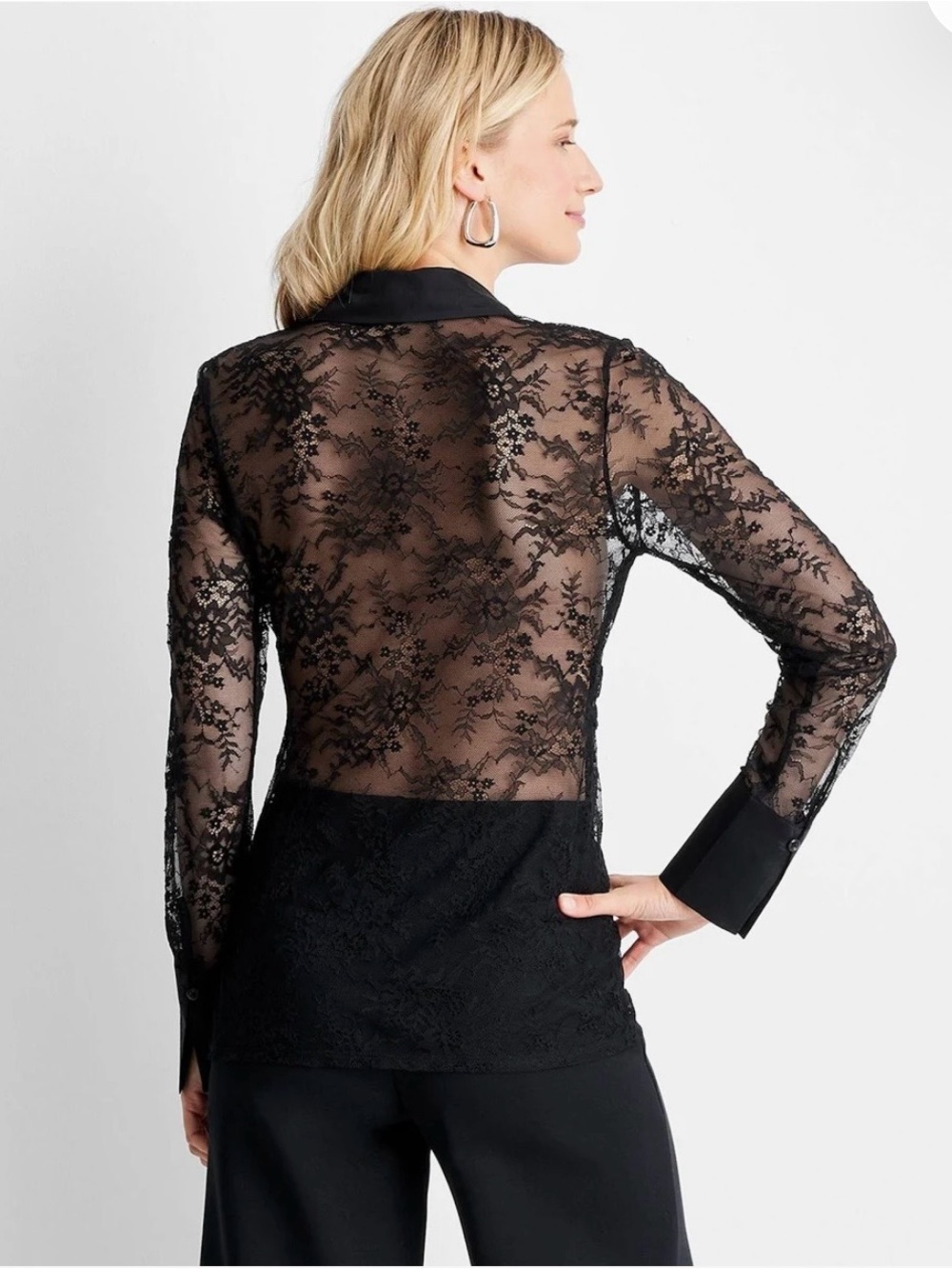 Target Black Sheer Lace Button-Up Blouse - Picture 2 of 9